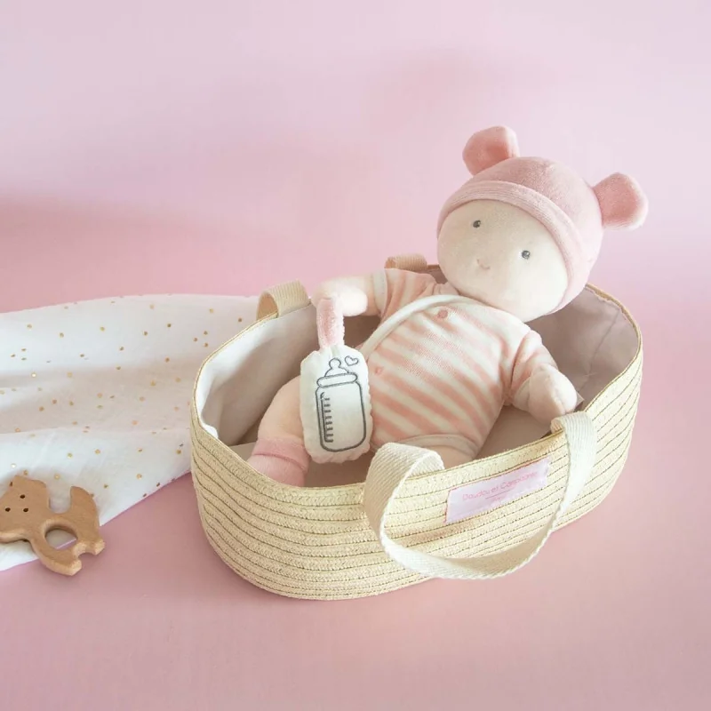 Poupon de doudou rose avec couffin Doudou et Compagnie