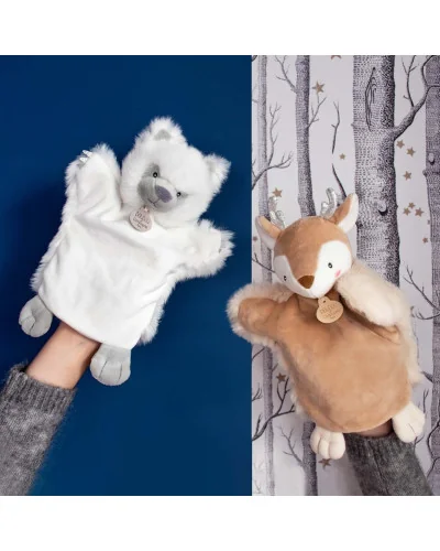 Doudou marionnette à main Loup bleu Doudou et Compagnie