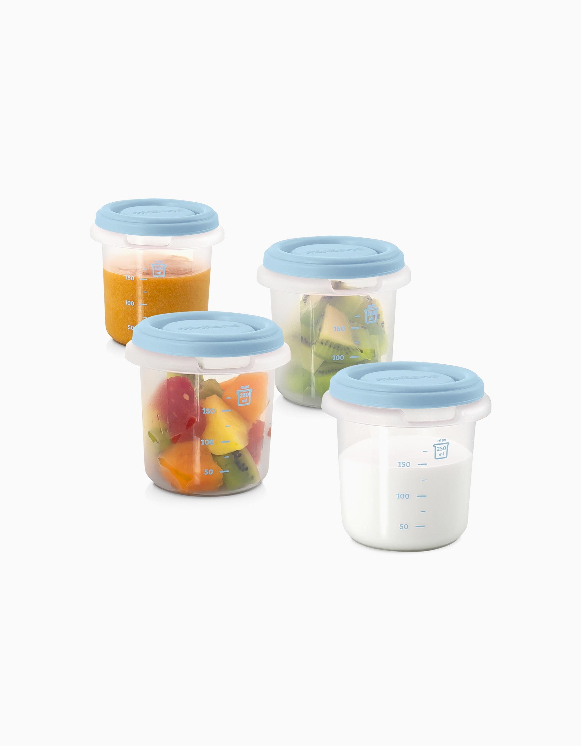 Pots De Conservation Miniland Bleu X4 250 Ml Repas Bebe