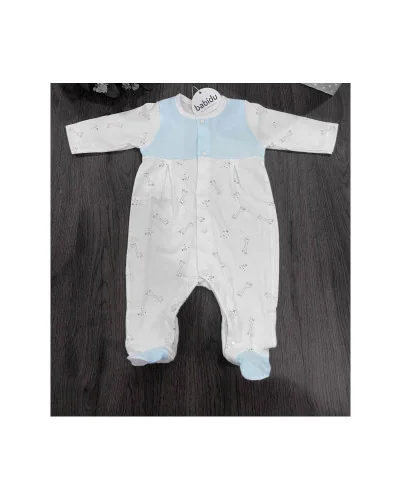 Grenouillère motif girafe blanc et bleu Babidu