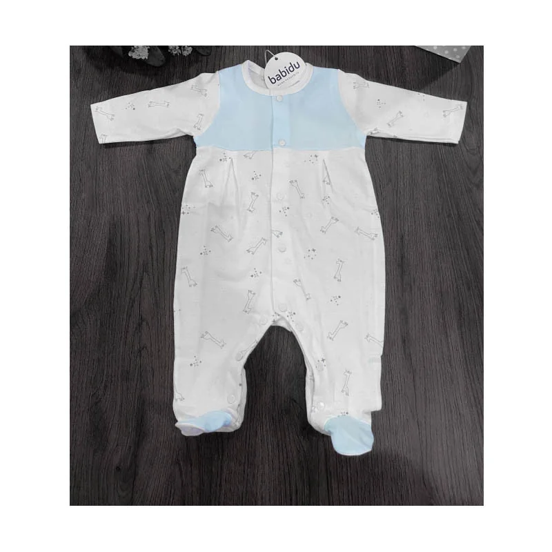Grenouillère motif girafe blanc et bleu Babidu Grenouillère motif girafe blanc et bleu Babidu