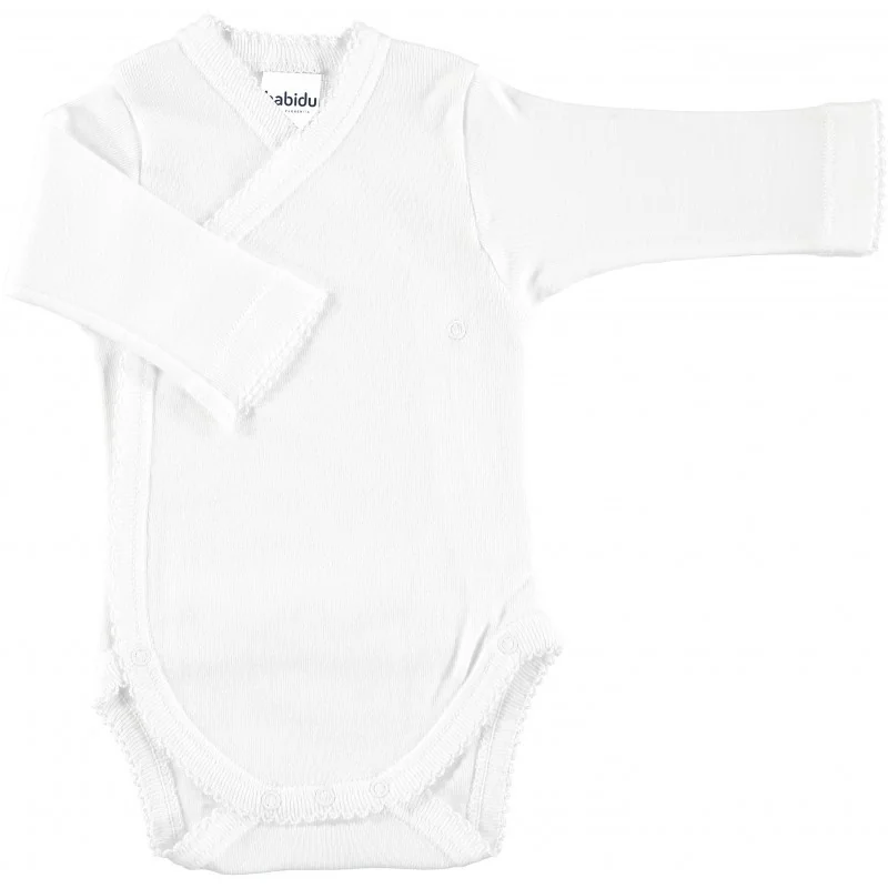 Long-sleeved bamboo baby bodysuit white Babidu