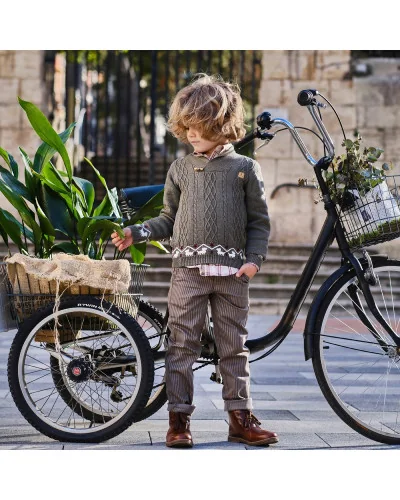 Pantalon en sergé garçon Iris kaki Tutto Piccolo