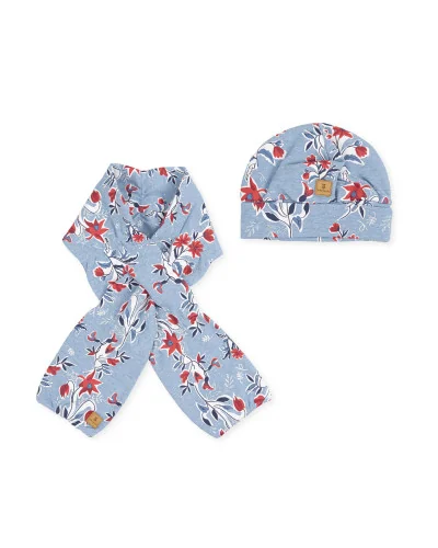 Bonnet et écharpe jersey bleu Majorelle Tulipán fille Tutto Piccolo