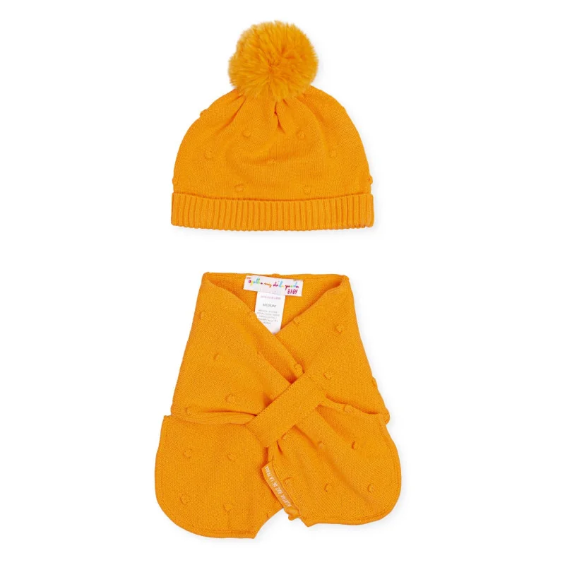 Bonnet et écharpe fille motif Bolas coloris mandarine Agatha Ruiz de la Prada