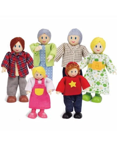 Famille de poupées en bois Hape, 6 personnages des grands-parents aux enfants