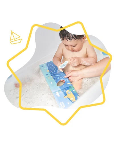 Livre de bain et marionnette avec stickers Badabulle