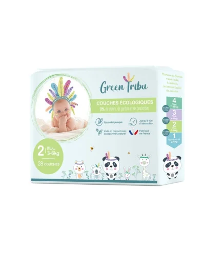 Pañales ecológicos bebé talla 2 3-6 kg x28 Green Tribu