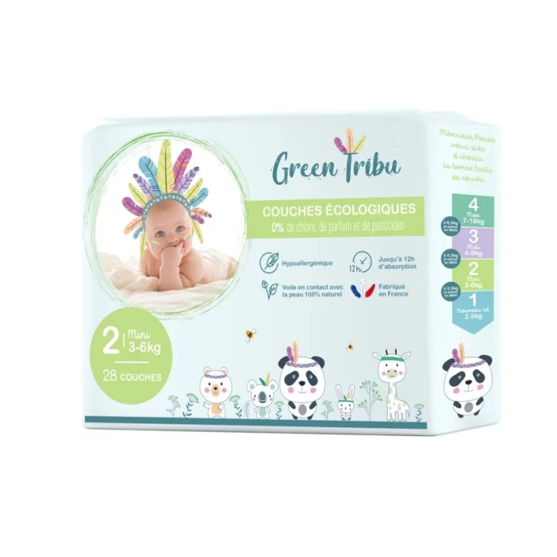 Pañales ecológicos bebé talla 2 3-6 kg x28 Green Tribu Pañales ecológicos bebé talla 2 3-6 kg x28 Green Tribu