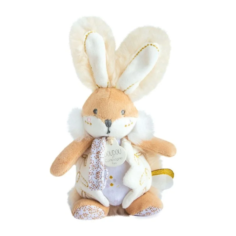Lapin de Sucre comforter with pacifier clip and rattle Doudou et Compagnie