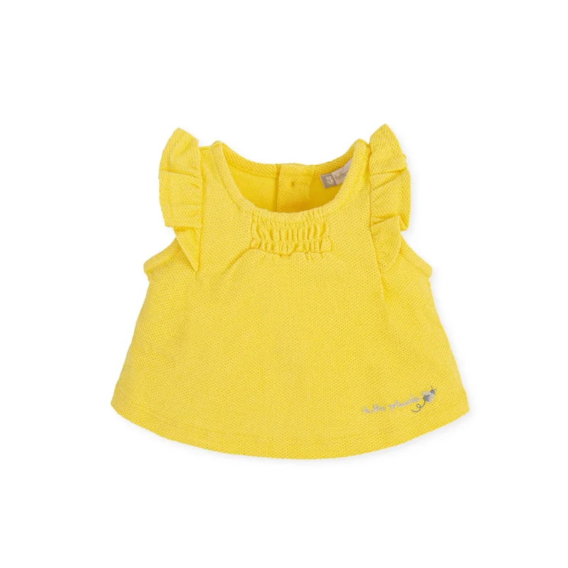 T-shirt piqué jaune volants Abrazo fille Tutto Piccolo