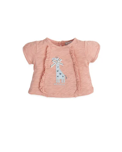 Camiseta de punto color pétalo con jirafa Afecto niña Tutto Piccolo