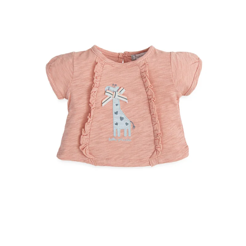Camiseta de punto color pétalo con jirafa Afecto niña Tutto Piccolo