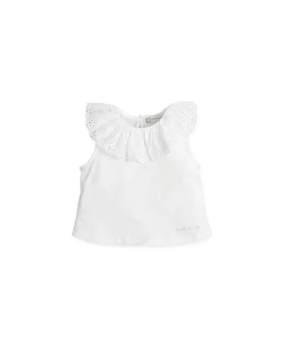 Emocion girls' embroidered lace T-shirt white Tutto Piccolo