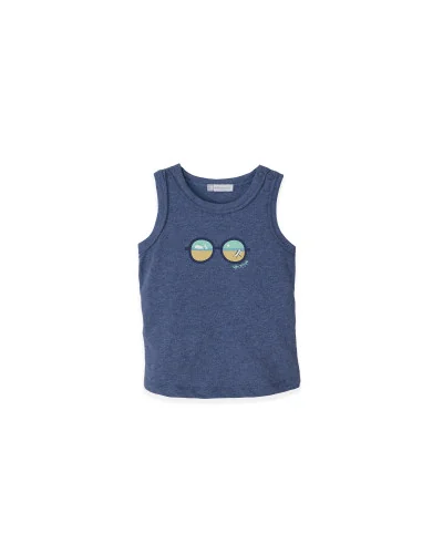 B.Te quiero boys' sleeveless sunglasses T-shirt navy blue Tutto Piccolo
