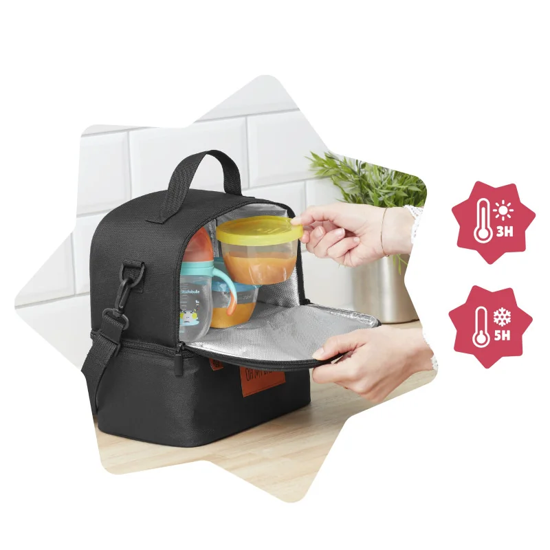Sac repas isotherme Pick & Go, 1 contenant 300 ml, 1 tasse, 2 cuillères, Badabulle