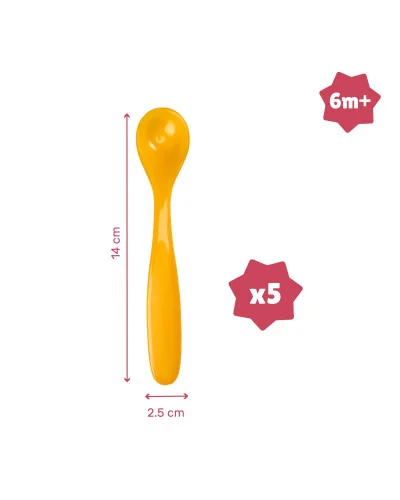 Cuillères en silicone 2ème âge, lot de 5, Badabulle