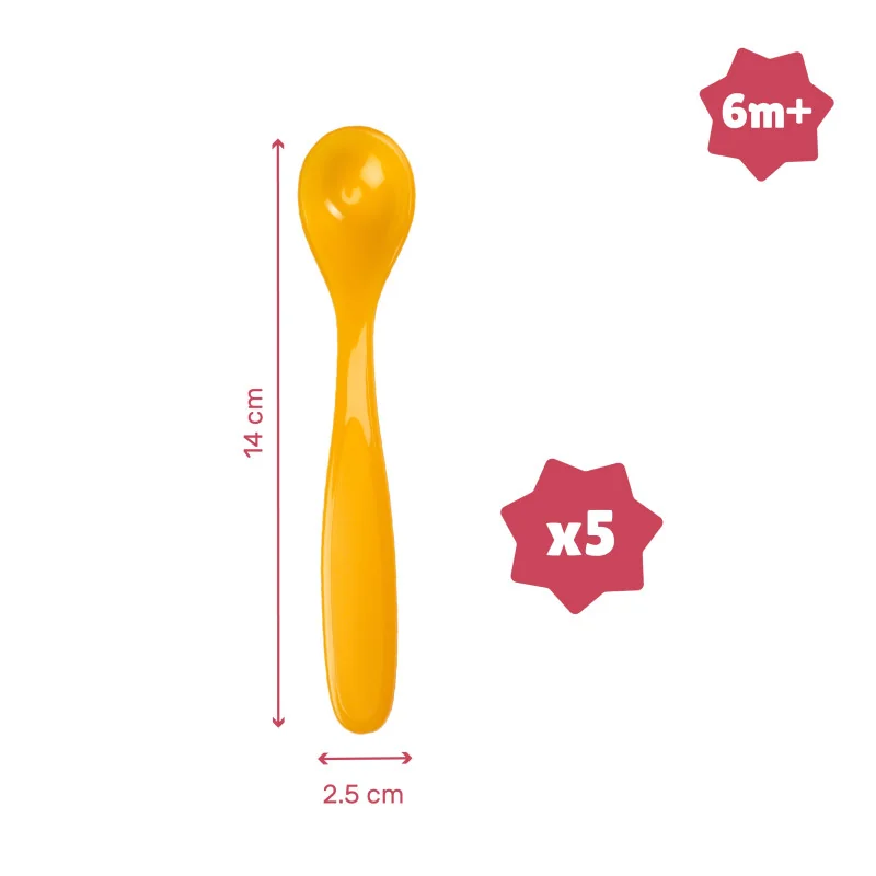 Cuillères pour bébé 2ème âge en silicone x5 Badabulle