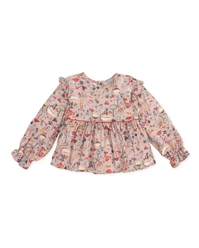 Chemisier viscose imprimé champignons beige Elfo fille Tutto Piccolo