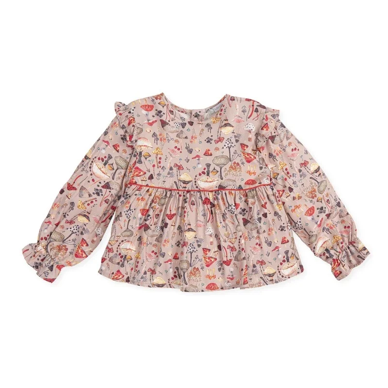 Chemisier viscose imprimé champignons beige Elfo fille Tutto Piccolo