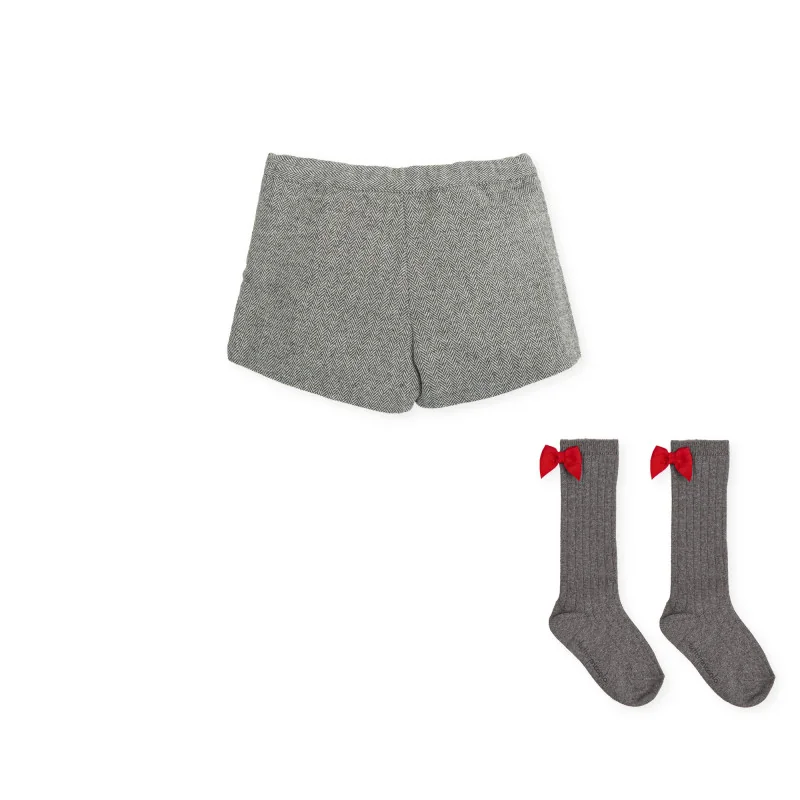 Short et Chaussettes Gris Anthracite Elfo Fille Tutto Piccolo W22