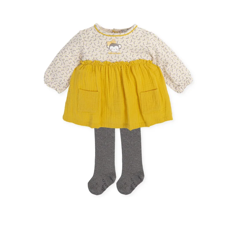 Talisman girls' dress and tights mustard Tutto Piccolo