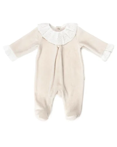Grenouillère fille en velours Essentials 3 mois beige crème Pureté du bébé