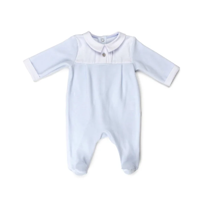 Grenouillère garçon en velours Essentials 1 mois bleue modèle 206 Pureté du bébé