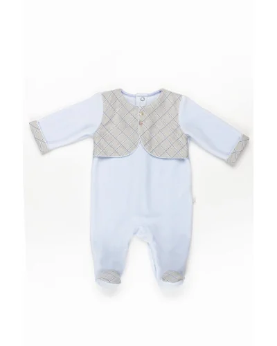 Grenouillère garçon en velours Essentials 1 mois bleue modèle 253 Pureté du bébé