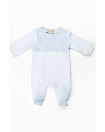 Grenouillère garçon en coton Essentials 1 mois bleue Pureté du bébé