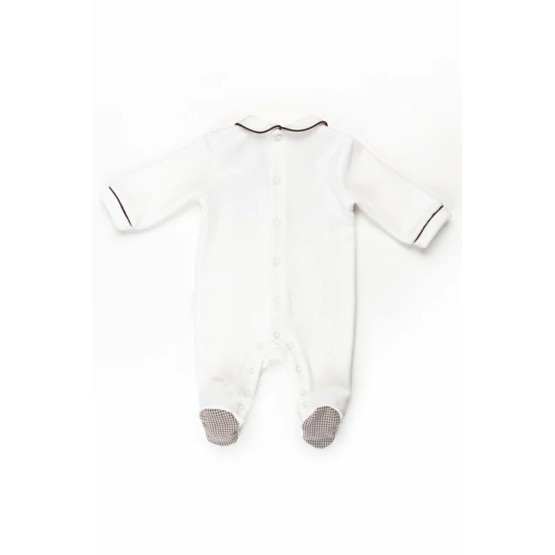 Grenouillère garçon en velours Charming 3 mois beige Pureté du bébé - vue 2