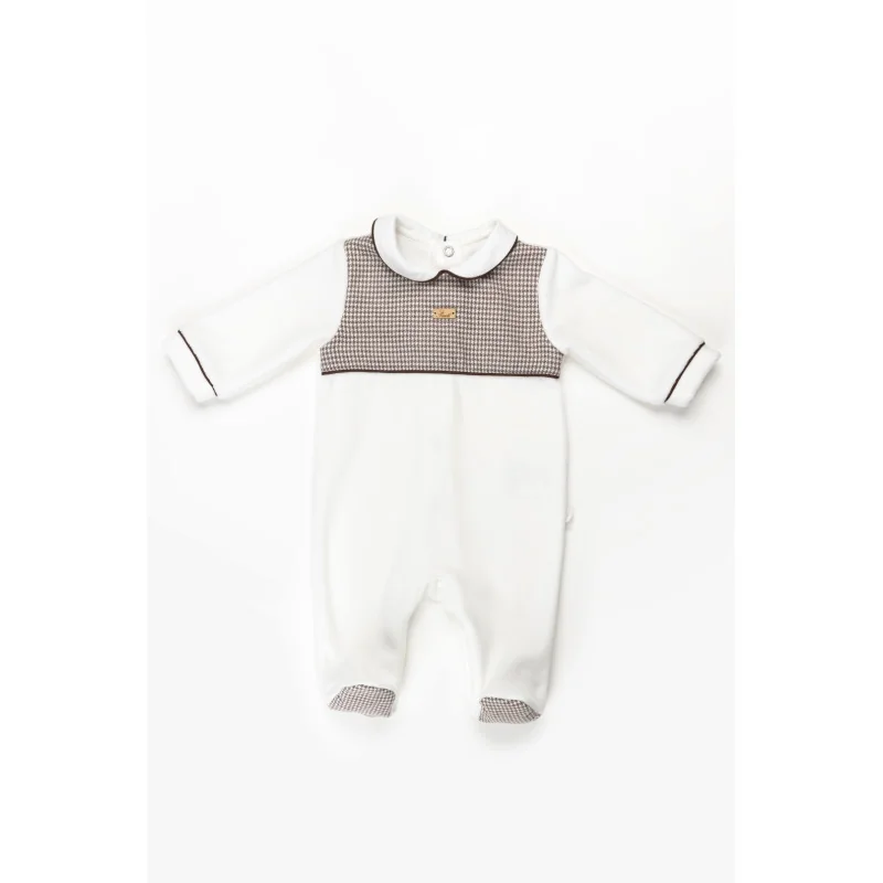Grenouillère garçon en velours Charming 3 mois beige Pureté du bébé