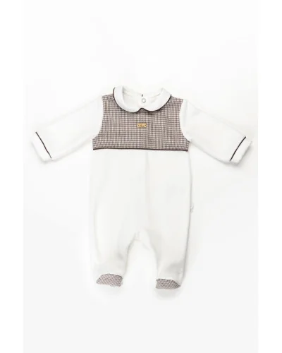 Grenouillère garçon en velours Charming 1 mois beige Pureté du bébé
