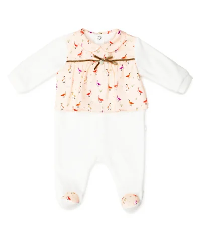 Grenouillère fille en velours Ducks 3 mois beige Pureté du bébé