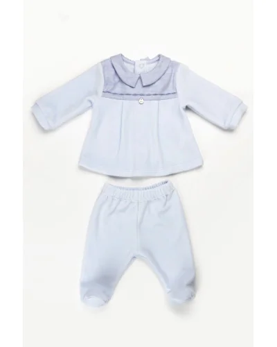 Grenouillère garçon 2 pièces en velours Essentials 1 mois bleue Pureté du bébé