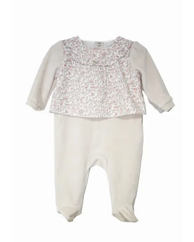 Grenouillère fille en velours Essentials 1 mois beige crème modèle 247 Pureté du bébé