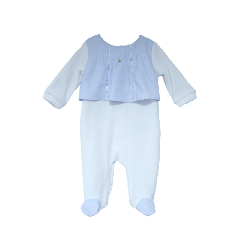 Grenouillère garçon en velours Essentials 1 mois blanche modèle 210 Pureté du bébé