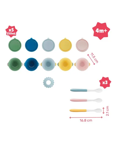 Set de 5 bols antidérapants et 3 cuillères souples Badabulle