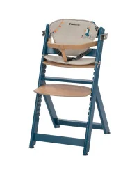 Chaise Haute en bois TIMBA avec coussin petrol blue Bebe Confort