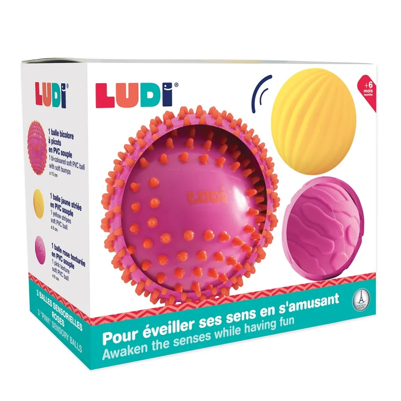 Pelotas sensoriales rosas lote de 3 Ludi