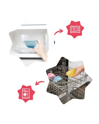 Lot de 3 bols bébé Fun Colors avec couvercles et ventouse, Badabulle