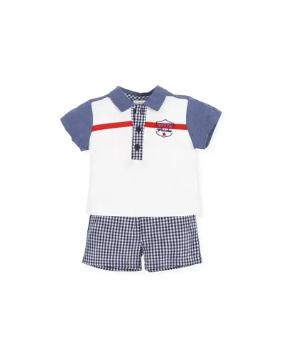 Ensemble 2 pièces manches courtes vichy marine détail bouclier Picnic garçon Tutto Piccolo