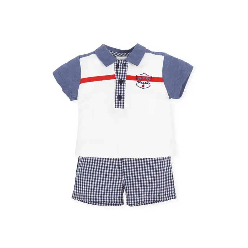 Ensemble 2 pièces manches courtes vichy marine détail bouclier Picnic garçon Tutto Piccolo