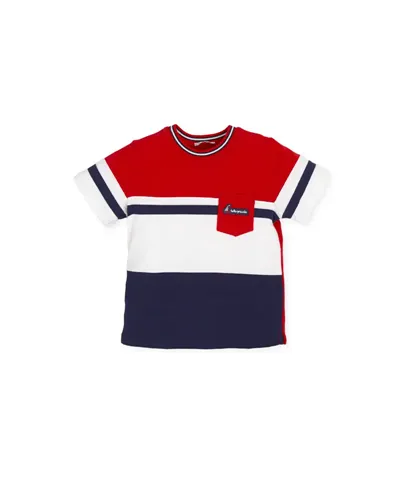 T-shirt a manches courtes en maille flammee unie avec elasthanne rouge blanc et bleu marine