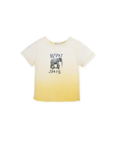 T-shirt a manches courtes en maille flammee jaune avec un imprime effet tie and dye