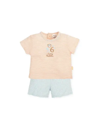 Bambi boys' short-sleeved 2-piece set peach stripes with embroidered bear Tutto Piccolo