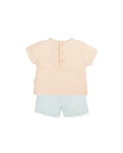 Bambi boys' short-sleeved 2-piece set peach stripes with embroidered bear Tutto Piccolo