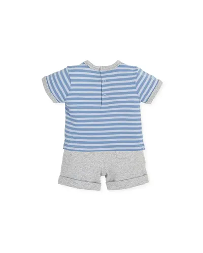 Ensemble 2P manches courtes en maille unie a rayures porcelaine gris - Caballito de maar Tutto Piccolo SS23