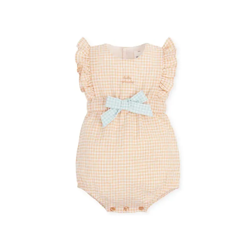Bambi short-sleeved seersucker romper peach Tutto Piccolo