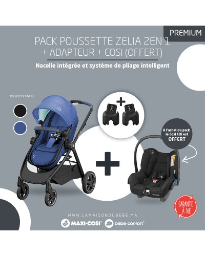 Pack poussette duo ZELIA + siège auto CITI black graphite Maxi cosi Bebe Confort